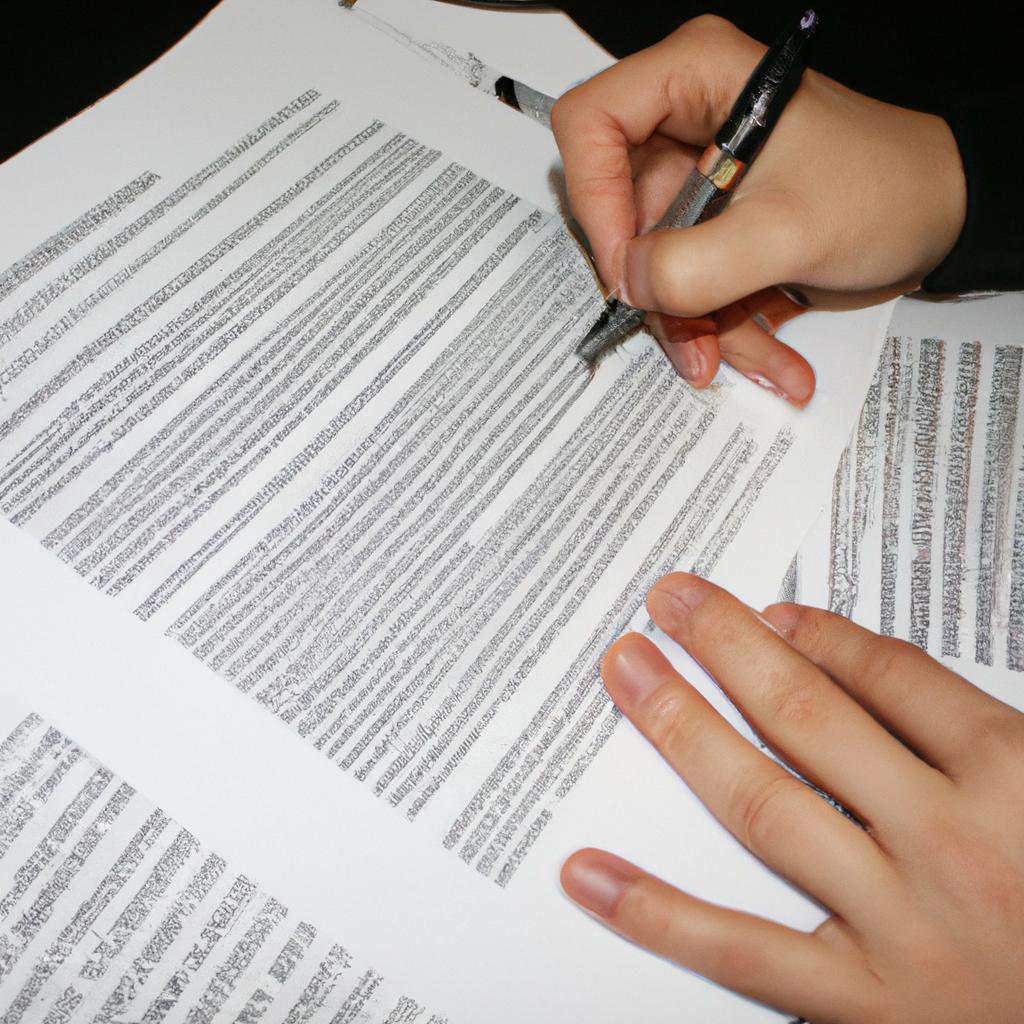Person reading legal documents, writing